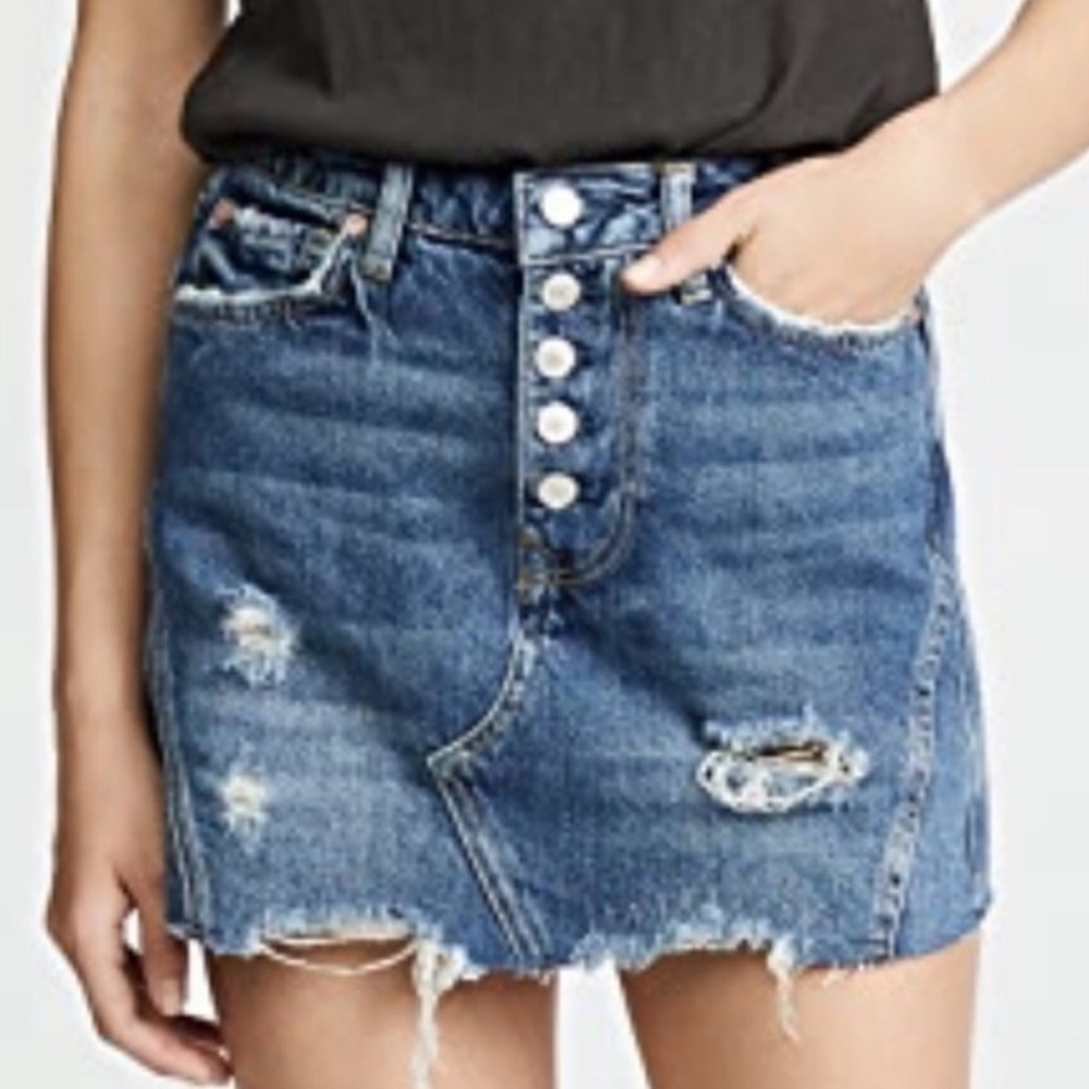 Free People We The Free Distressed Button-Down Fly Denim Mini Skirt - Size 29